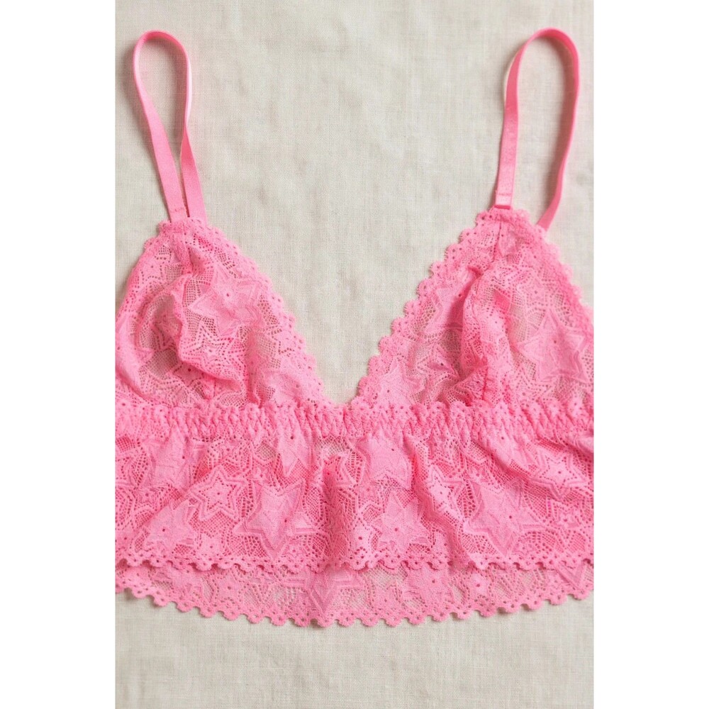 Parade Womens M Pink Lace Bralette Star Print Triangle Cups Scalloped Straps